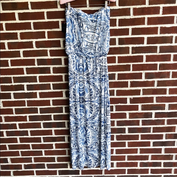 Cynthia Rowley strapless blue and white maxi dress - Picture 3 of 6